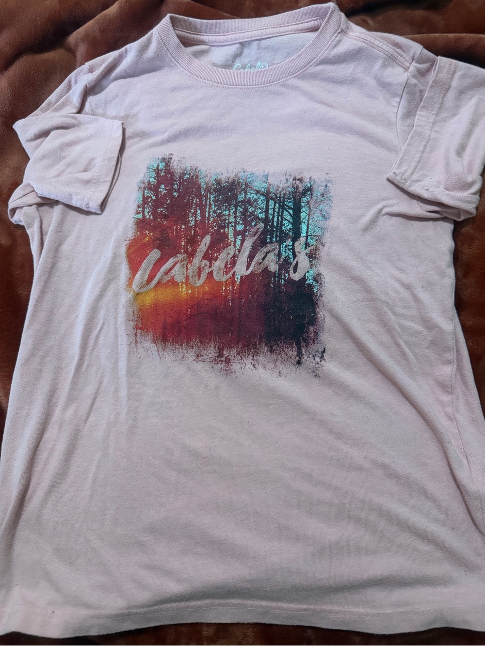 Cabela's Pale Pink Short Sleeve Tee with Forest Graphic